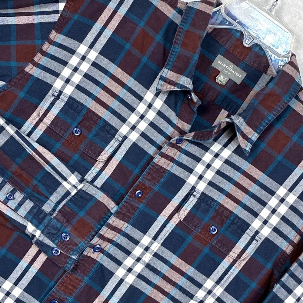 LL Bean Signature Flannel Shirt Mens XLT Red White Plaid Outdoor Preppy Grunge